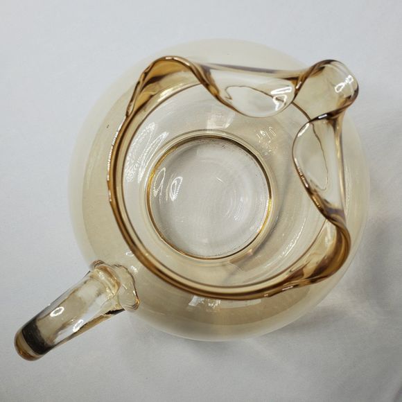 Vintage Amber Ball Pitcher Blown Glass Applied Handle Smooth Design Ripple Mouth - Picture 5 of 12